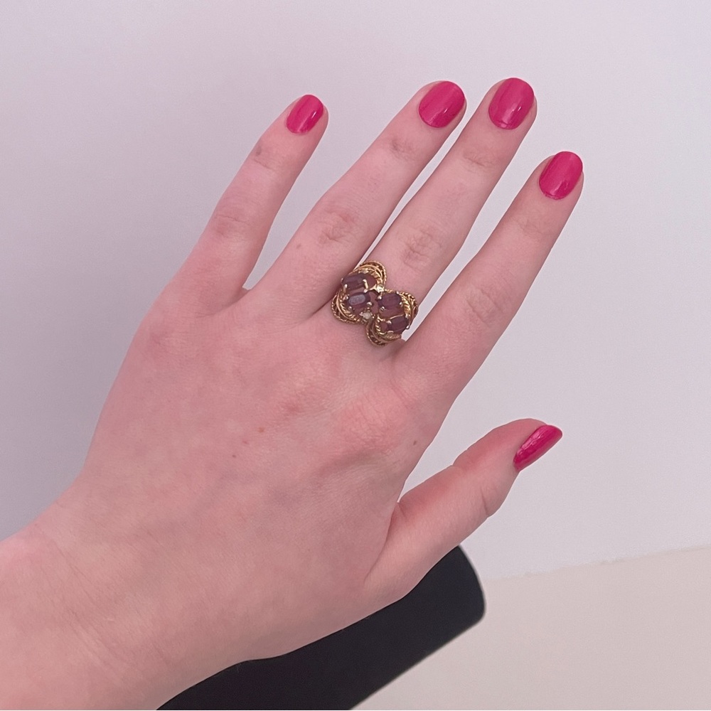 Vintage 18K GOLD Plated Real AMETHYST Stone Holiday Gift Crystal Statement Ring - Picture 2 of 12